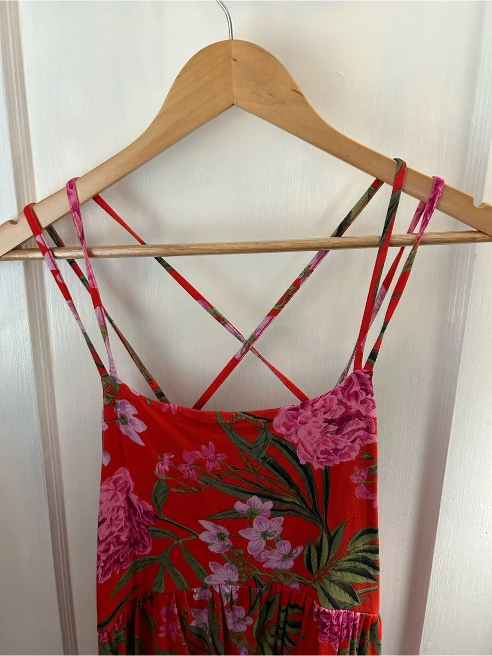 Old Navy Red Floral Tank Dress with Pink Accents